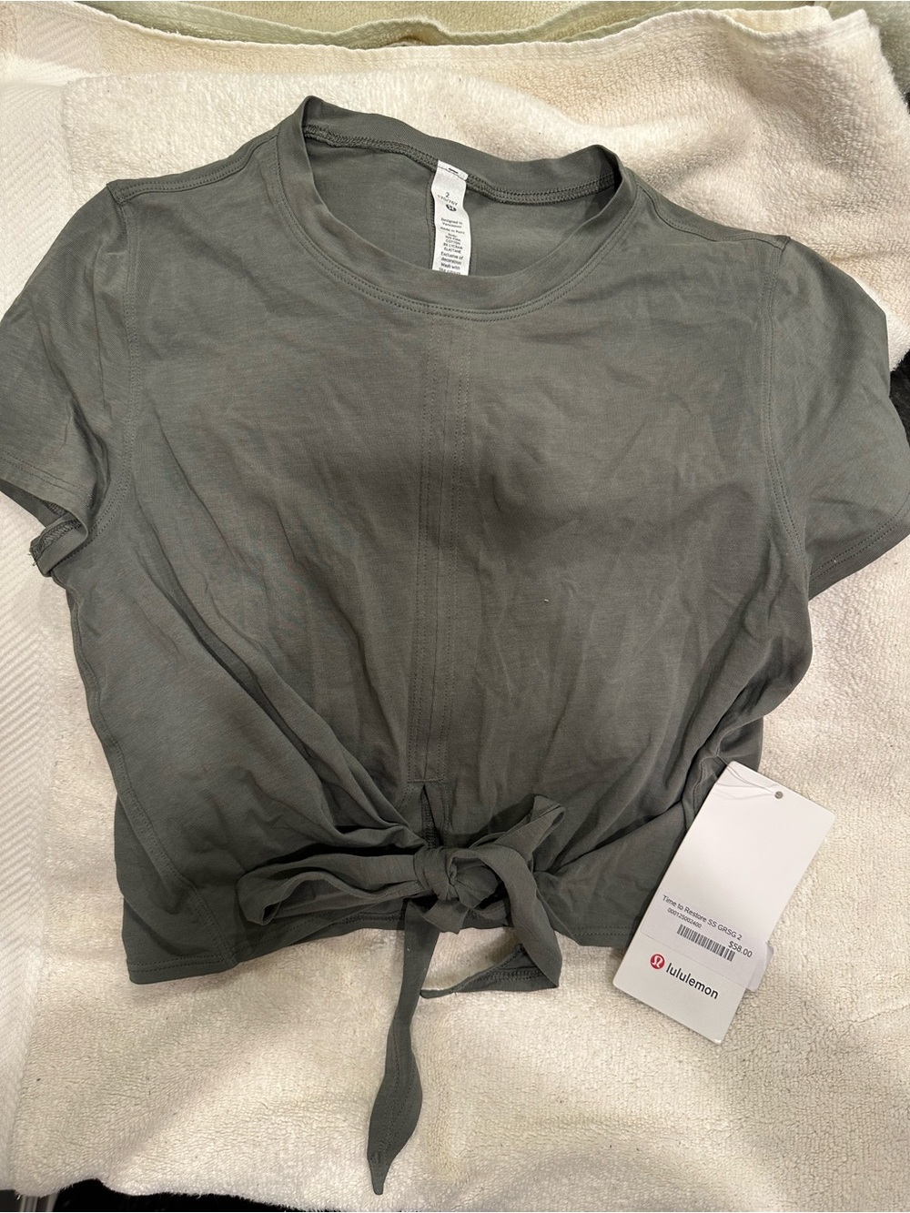 lululemon athletica Short Sleeve Tie-Front Top — Olive Green